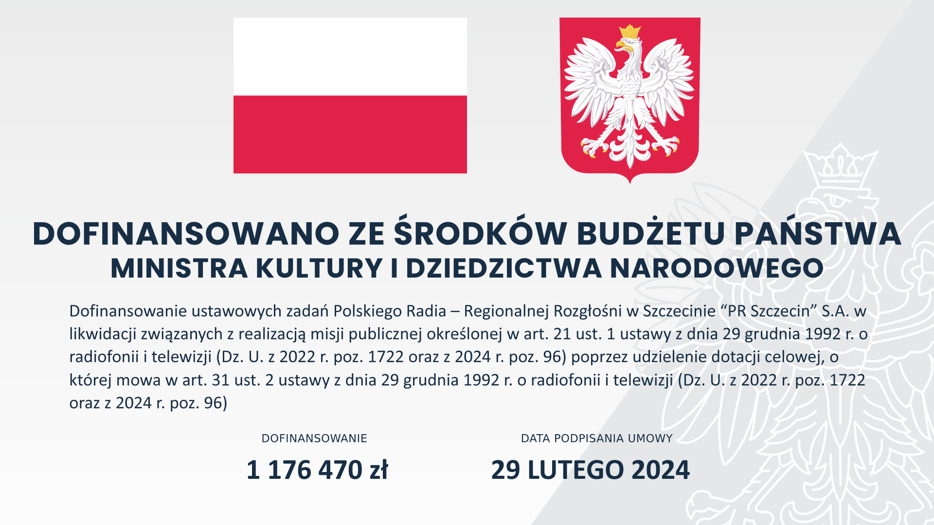 Dofinansowanie Polskiego Radia Szczecin SA w likwidacji ze środków Ministerstwa Kultury i Dziedzictwa Narodowego